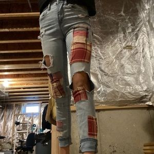 Patched flannel jeans